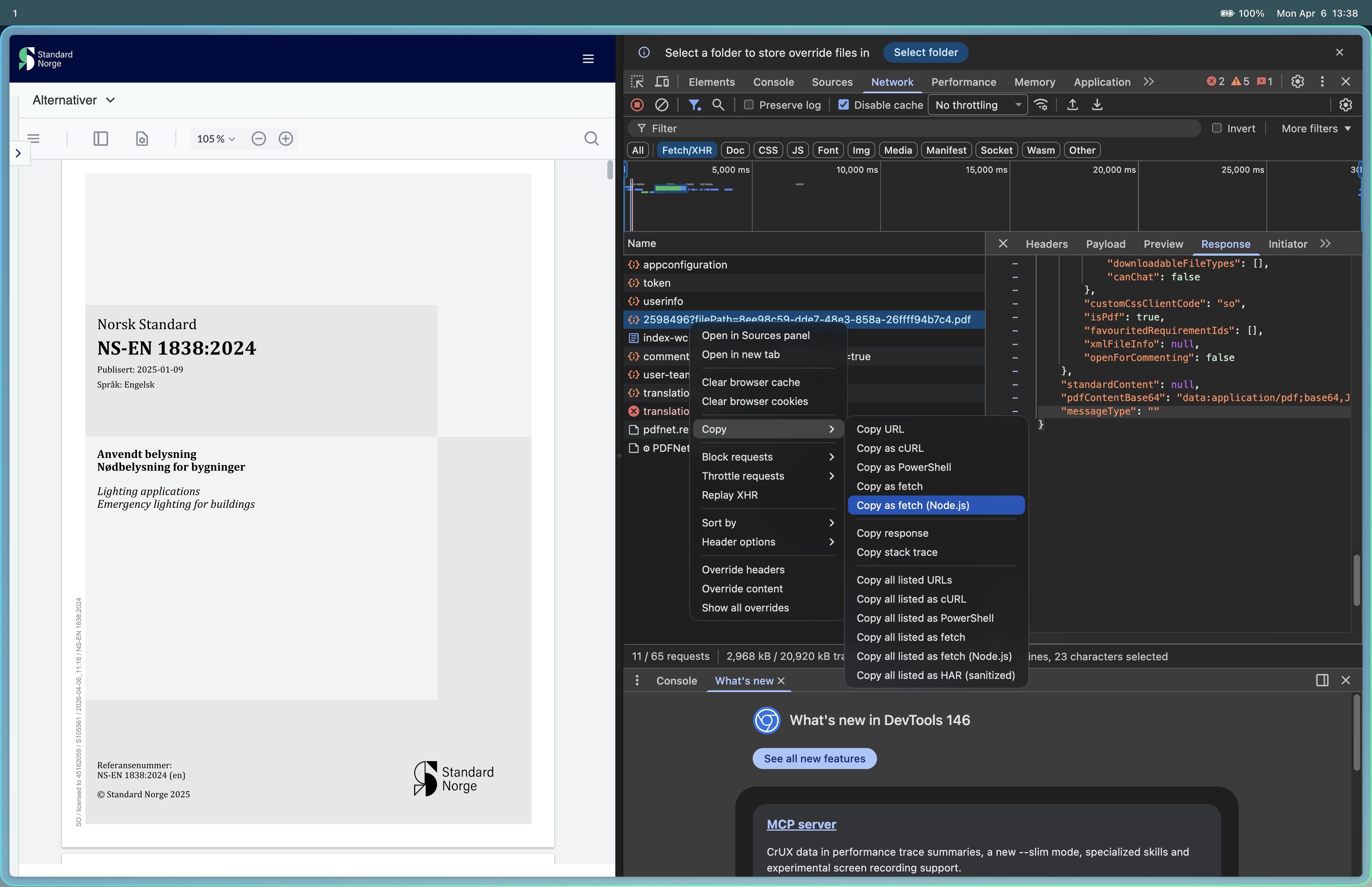 DevTools demo showing where to find the request